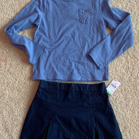 GIRLS - sz 4 TOUGHSKIN 2pc outfit set mix & match pleated skirt with shirt, blue - Picture 8 of 8